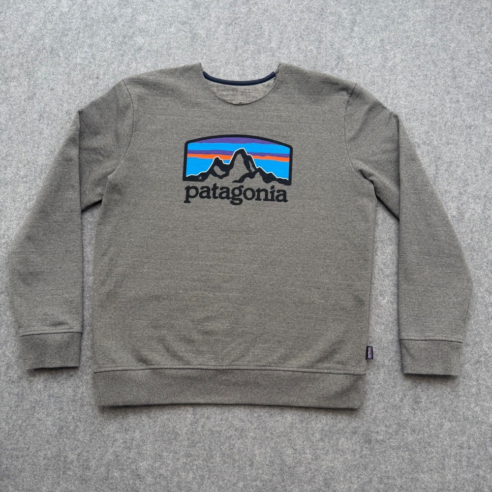 Patagonia Mens Uprisal Crew Sweatshirt Grey Fitz Roy Logo Pullover Medium